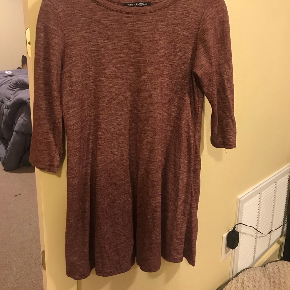 One clothing 3/4 sleeve heathered maroon dress